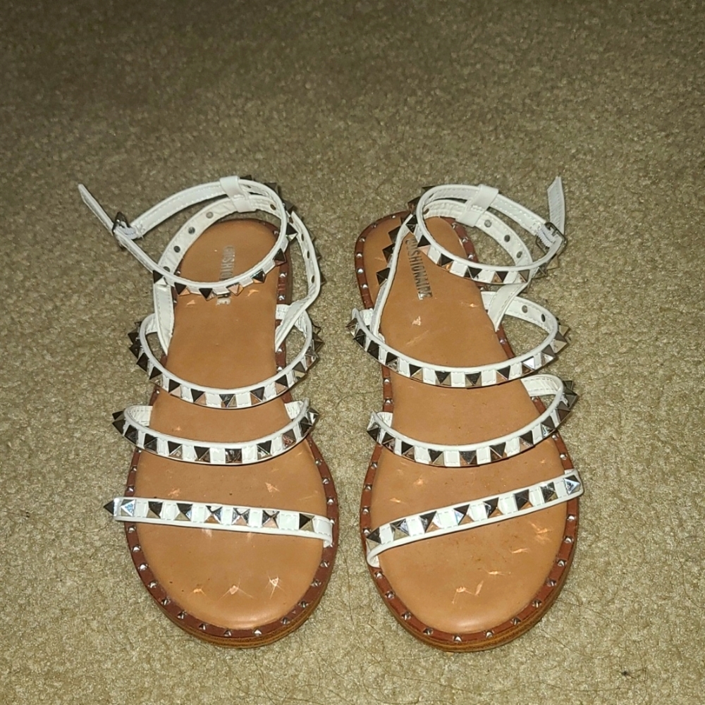 Fashion Nova White & Silver Studded Sandals